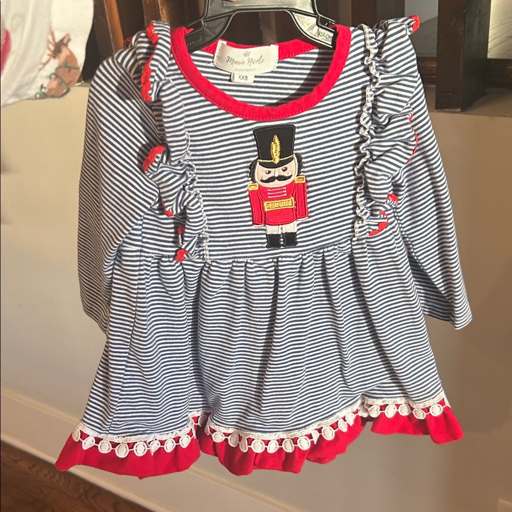 Christmas Striped Dress with Nutcracker Design 12-18 month baby